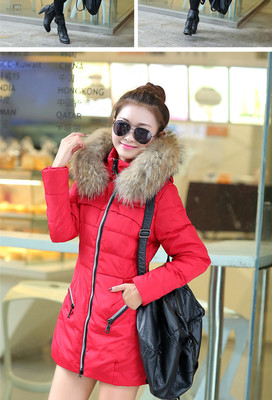 2014冬季新款潮韓版顯瘦奢華真貉子毛領(lǐng)外套加厚中長(zhǎng)款羽絨服女-四季青服裝批發(fā)網(wǎng)